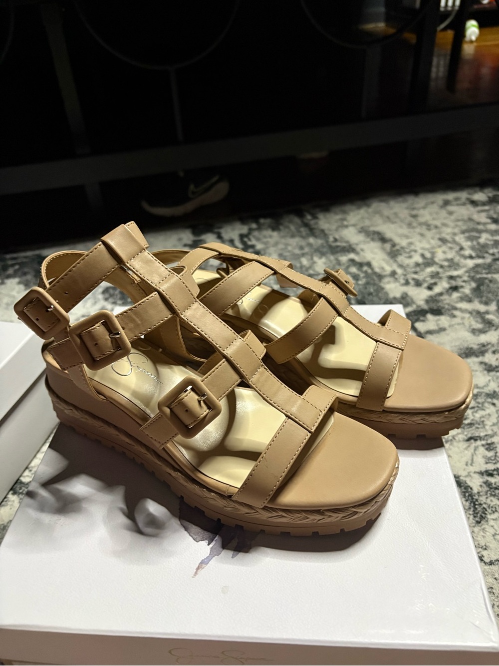 Neutral Tan Strappy Platform Sandals - Women